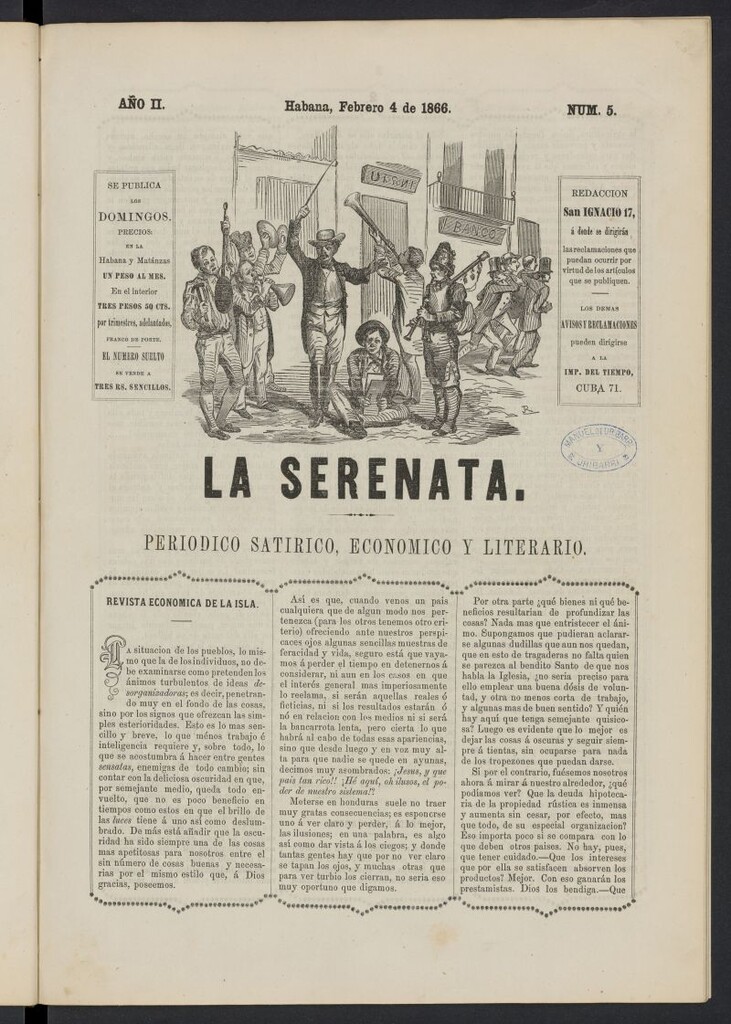Miniatura de La Serenata: Periódico satírico, económico y literario del 4 de febrero de 1866, nº 5