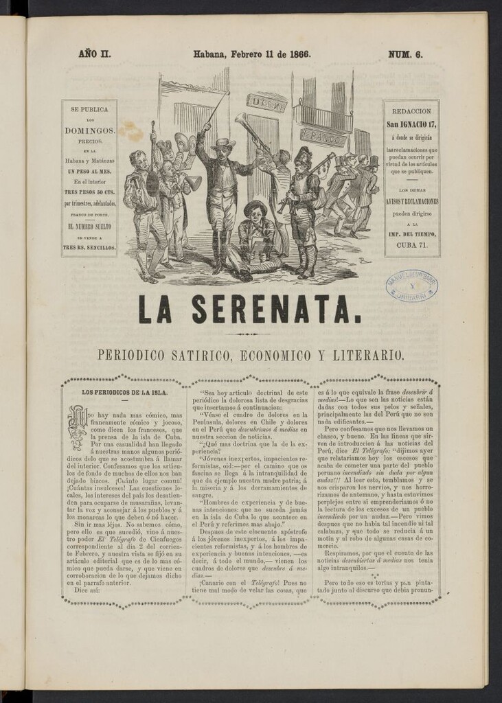 Miniatura de La Serenata: Periódico satírico, económico y literario del 11 de febrero de 1866, nº 6