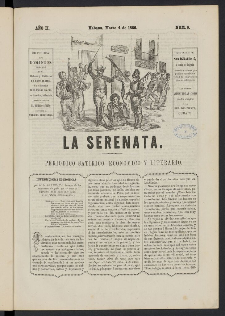 Miniatura de La Serenata: Periódico satírico, económico y literario del 4 de marzo de 1866, nº 9
