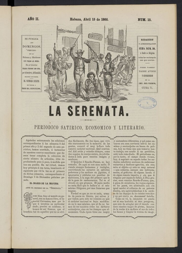 Miniatura de La Serenata: Periódico satírico, económico y literario del 15 de abril de 1866, nº 15