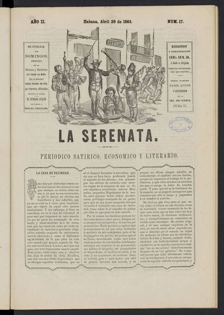 Miniatura de La Serenata: Periódico satírico, económico y literario del 29 de abril de 1866, nº 17