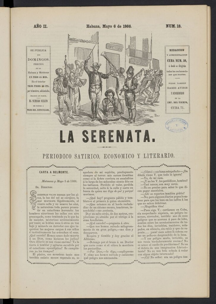 Miniatura de La Serenata: Periódico satírico, económico y literario del 6 de mayo de 1866, nº 16
