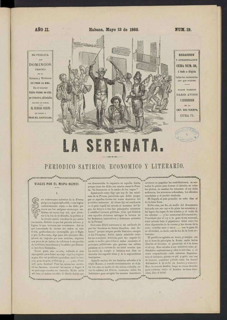 Miniatura de La Serenata: Periódico satírico, económico y literario del 13 de mayo de 1866, nº 19