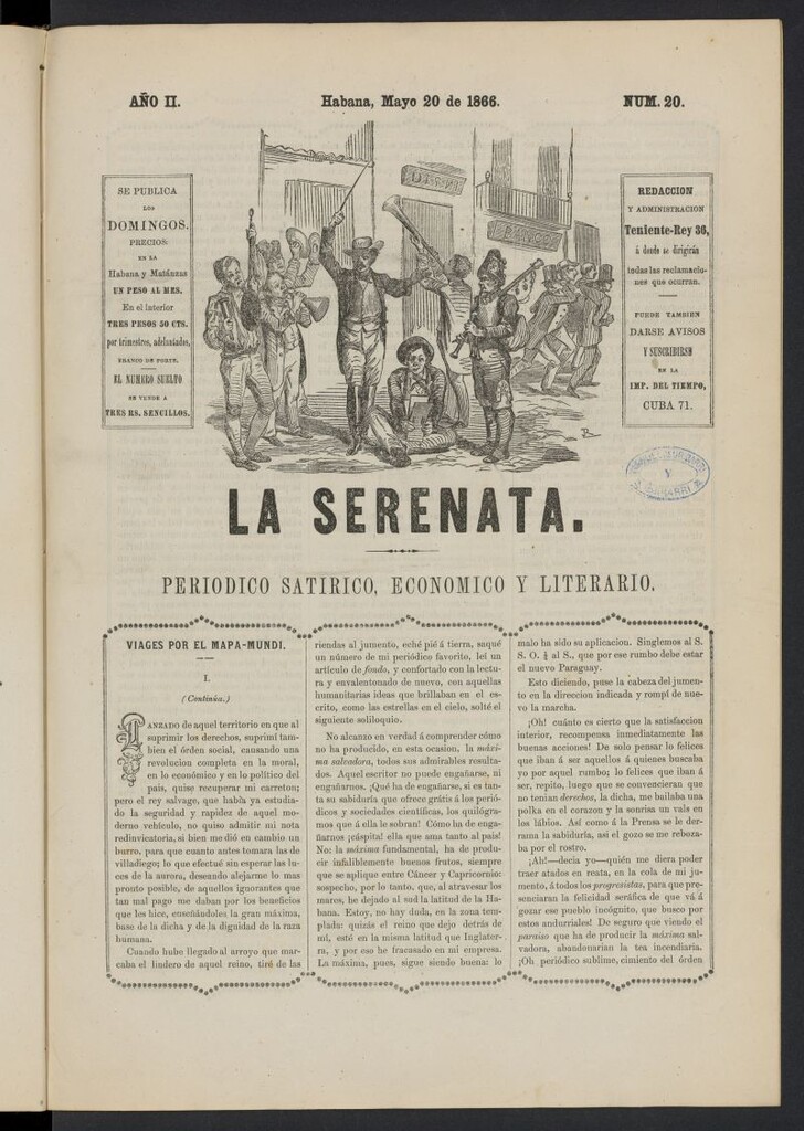 Miniatura de La Serenata: Periódico satírico, económico y literario del 20 de mayo de 1866, nº 20