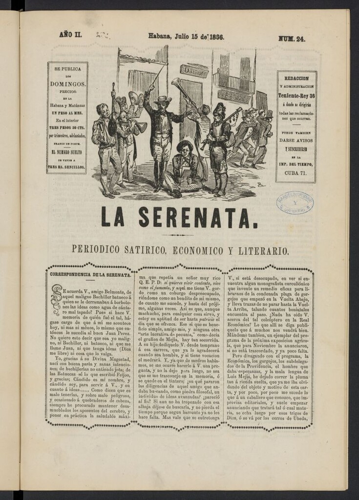 Miniatura de La Serenata: Periódico satírico, económico y literario del 15 de julio de 1866, nº 24