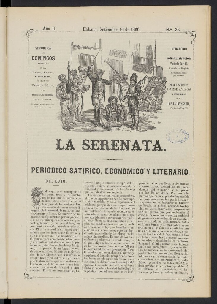 Miniatura de La Serenata: Periódico satírico, económico y literario del 16 de septiembre de 1866, nº 33