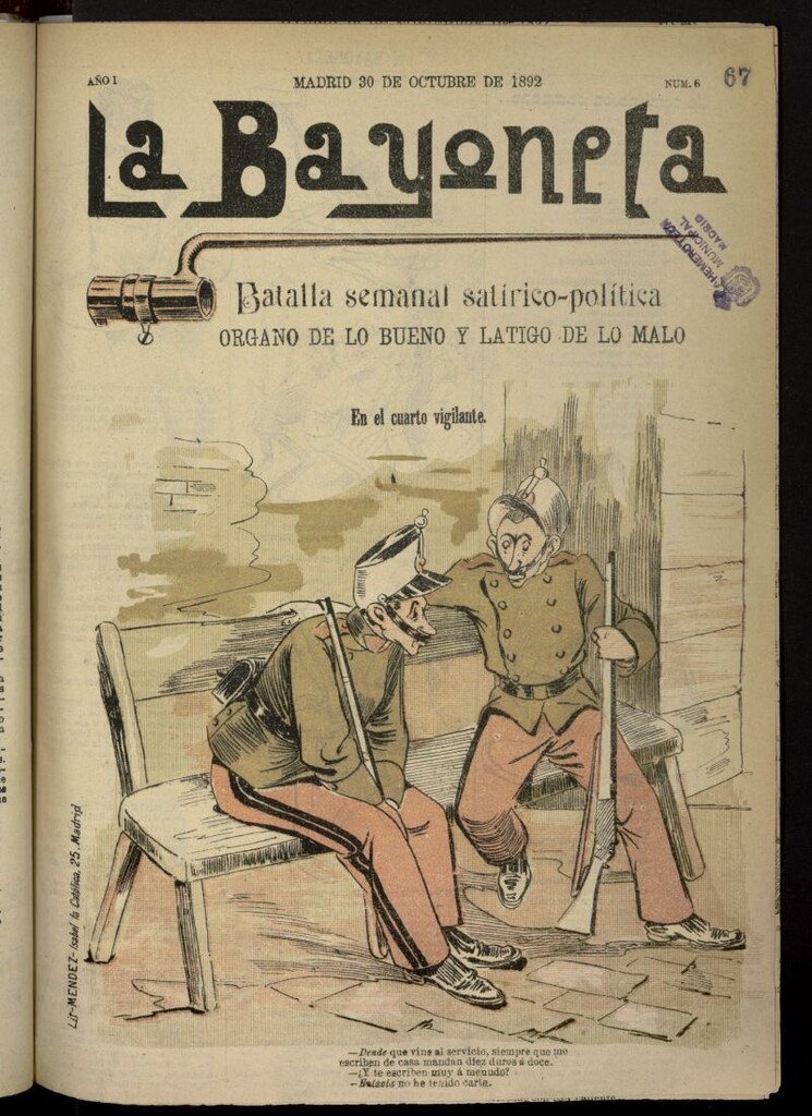 Miniatura de La Bayoneta: batalla semanal satírico-política del 30 de octubre de 1892
