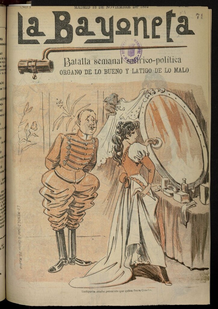 Miniatura de La Bayoneta: batalla semanal satírico-política del 13 de noviembre de 1892