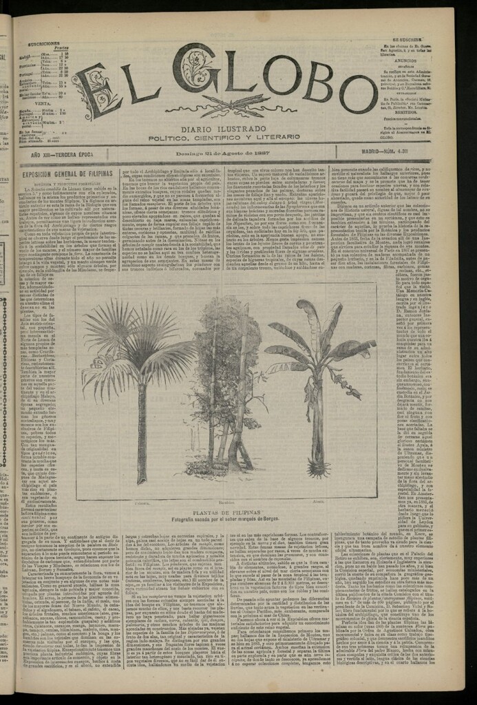 Miniatura de El Globo : diario ilustrado del 21 de agosto de 1887, nº 4311