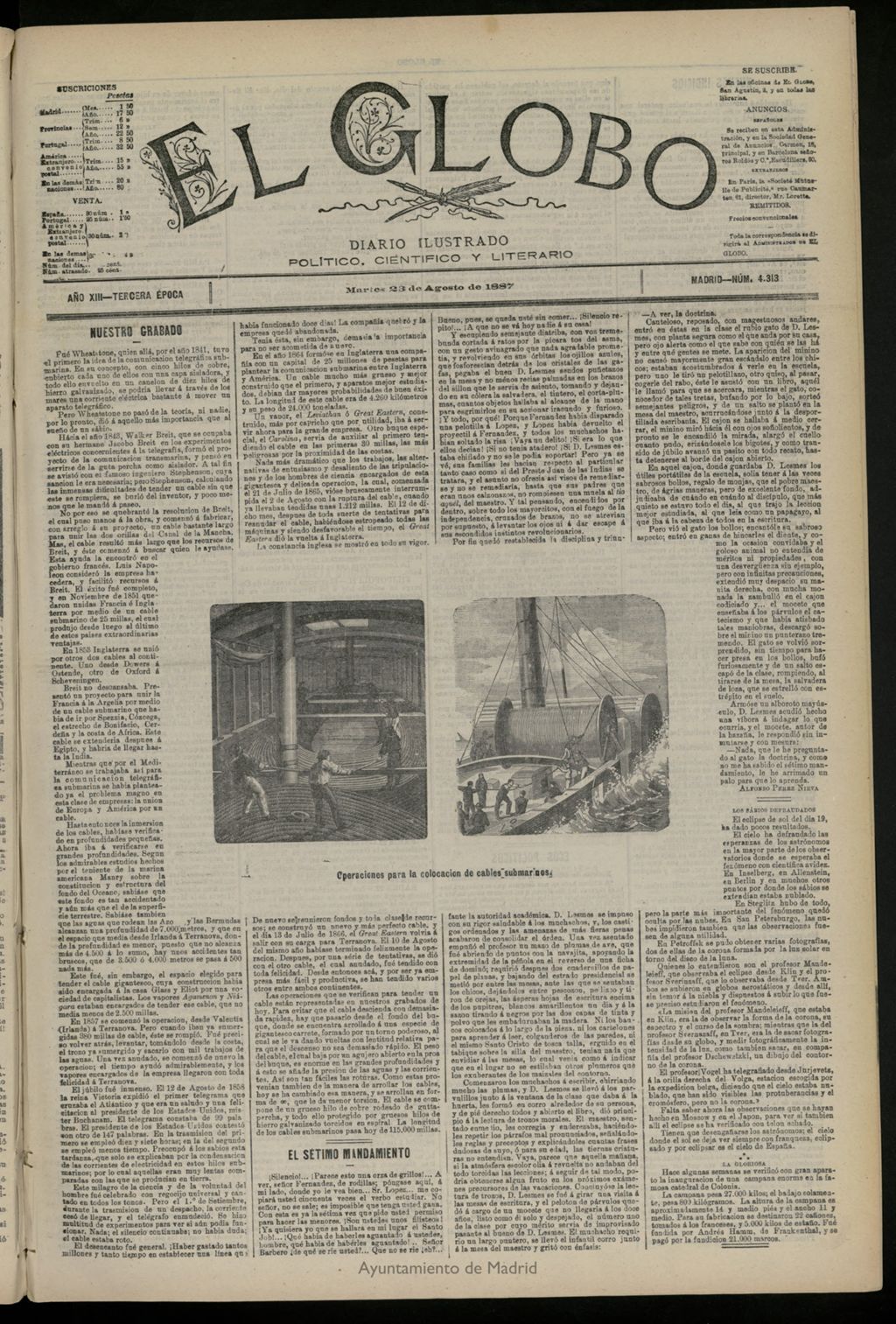 Miniatura de El Globo : diario ilustrado del 23 de agosto de 1887, nº 4313