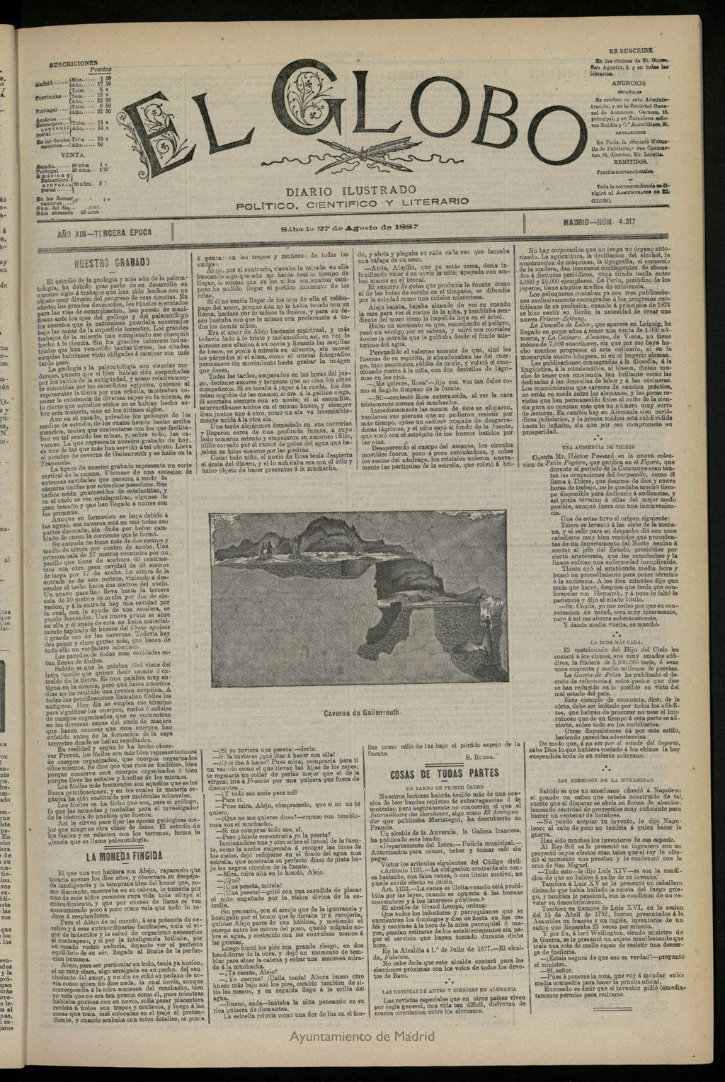Miniatura de El Globo : diario ilustrado del 27 de agosto de 1887, nº 4317
