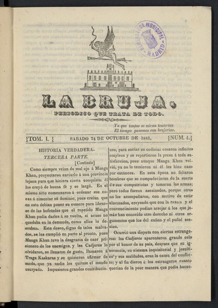Miniatura de La Bruja: periódico que trata de todo del 24 de octubre de 1841, nº 4