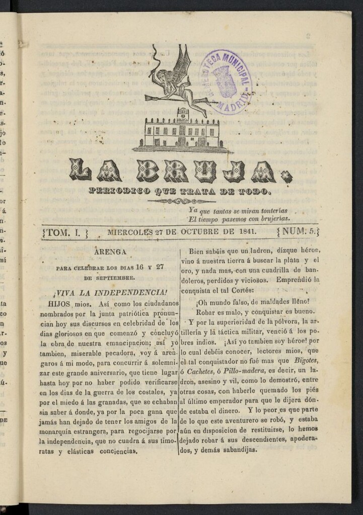 Miniatura de La Bruja: periódico que trata de todo del 27 de octubre de 1841, nº 5