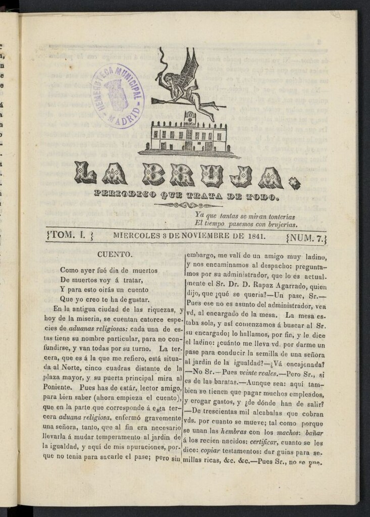 Miniatura de La Bruja: periódico que trata de todo del 3 de noviembre de 1841, nº 7