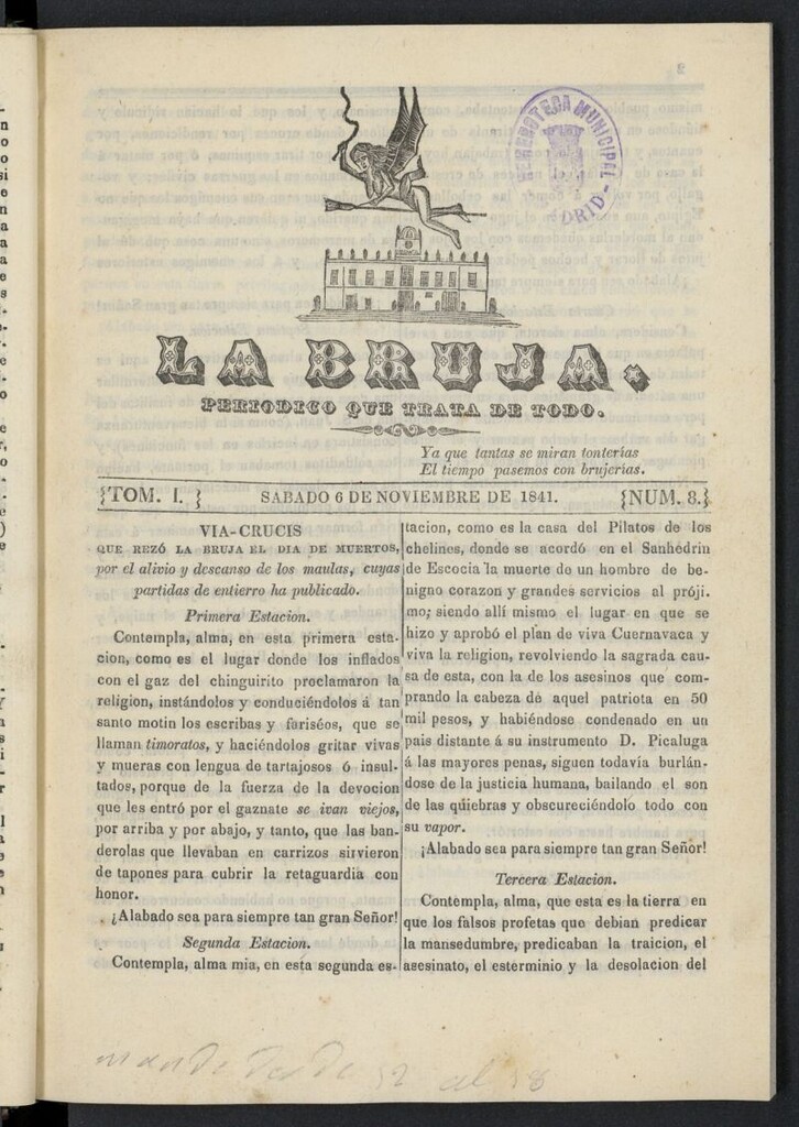 Miniatura de La Bruja: periódico que trata de todo del 6 de noviembre de 1841, nº 8