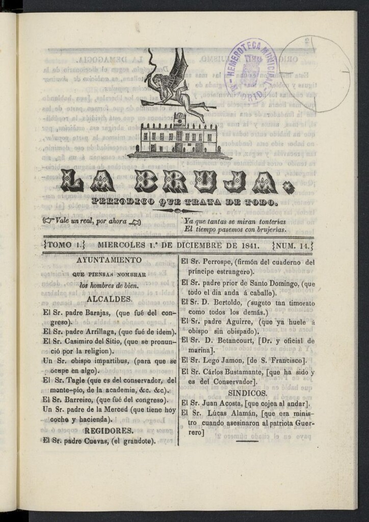 Miniatura de La Bruja: periódico que trata de todo del 1 de diciembre de 1841, nº 14