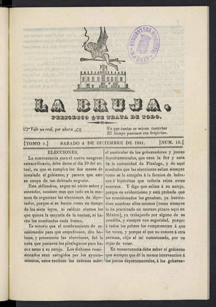 Miniatura de La Bruja: periódico que trata de todo del 4 de diciembre de 1841, nº 15