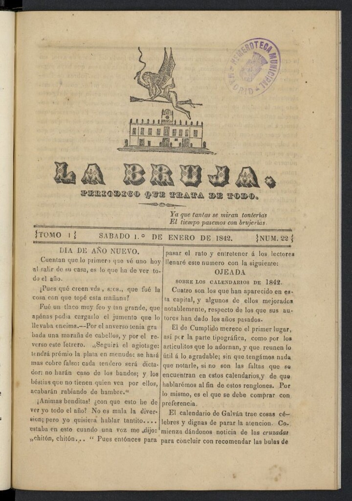 Miniatura de La Bruja: periódico que trata de todo del 1 de enero de 1842, nº 22