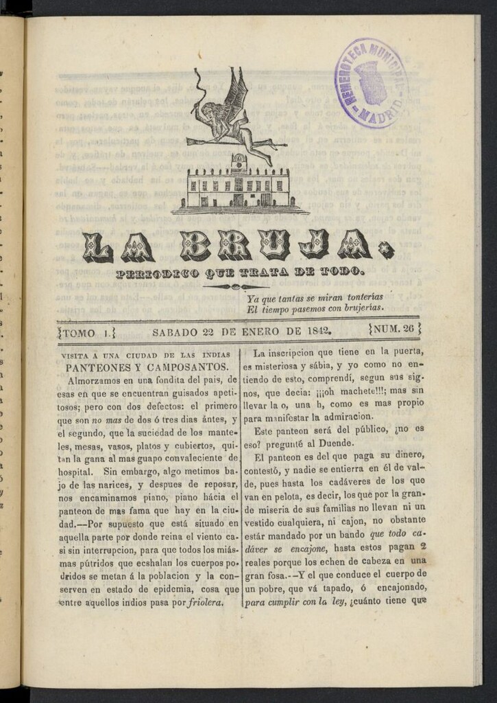 Miniatura de La Bruja: periódico que trata de todo del 22 de enero de 1842, nº 26
