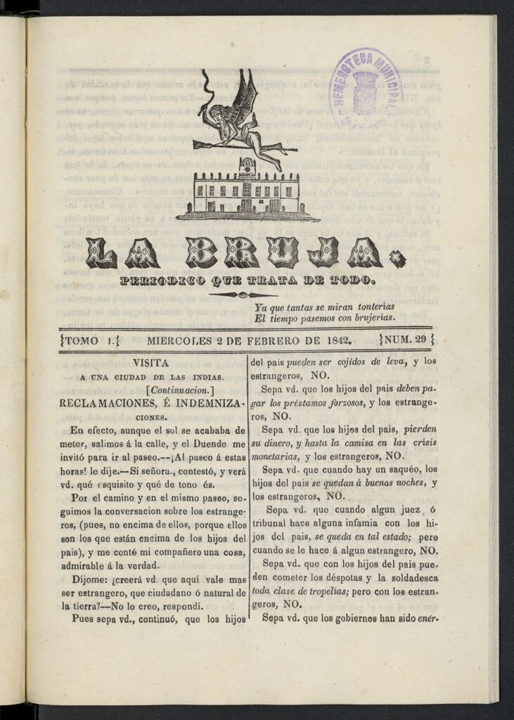Miniatura de La Bruja: periódico que trata de todo del 2 de febrero de 1842, nº 29