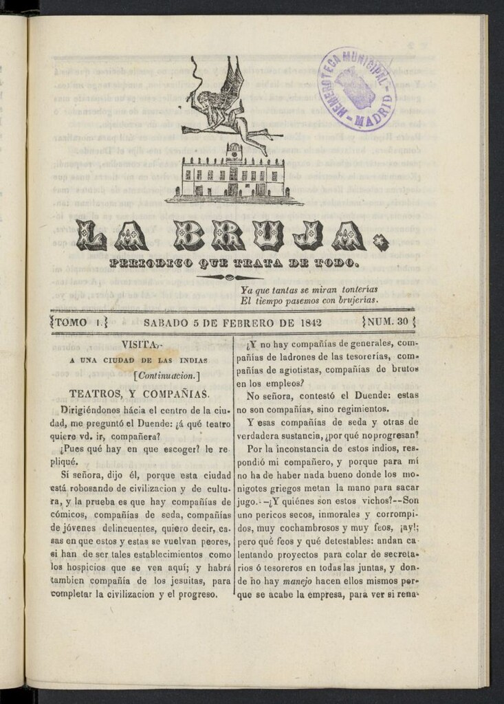 Miniatura de La Bruja: periódico que trata de todo del 5 de febrero de 1842, nº 30
