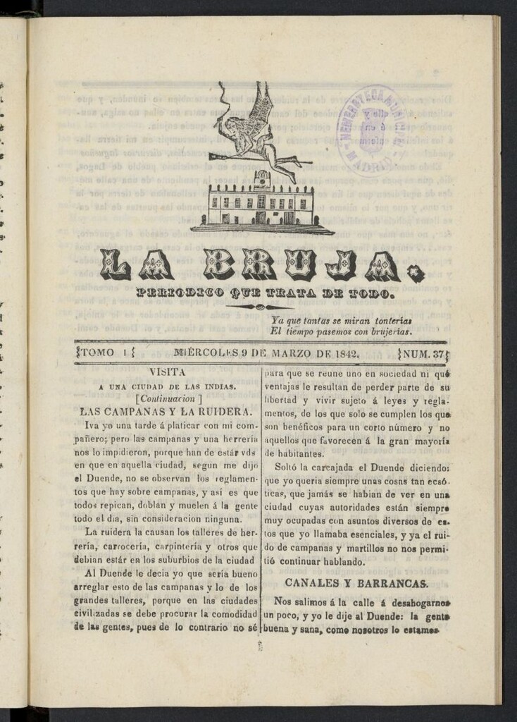 Miniatura de La Bruja: periódico que trata de todo del 9 de marzo de 1842, nº 37
