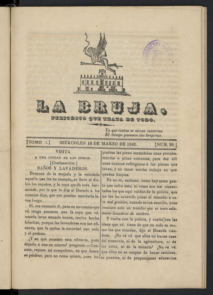 Miniatura de La Bruja: periódico que trata de todo del 16 de marzo de 1842, nº 39