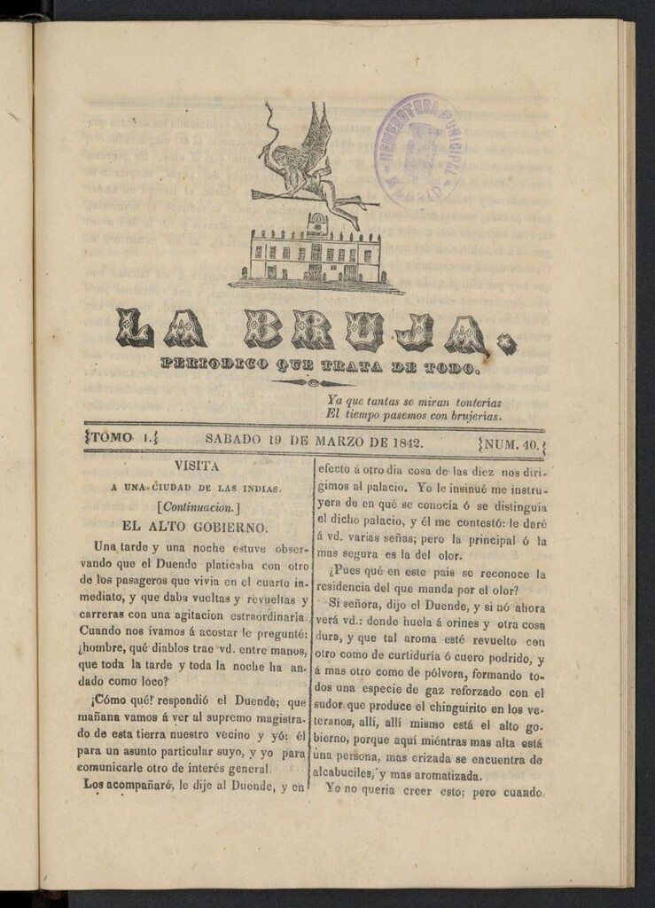 Miniatura de La Bruja: periódico que trata de todo del 19 de marzo de 1842, nº 40