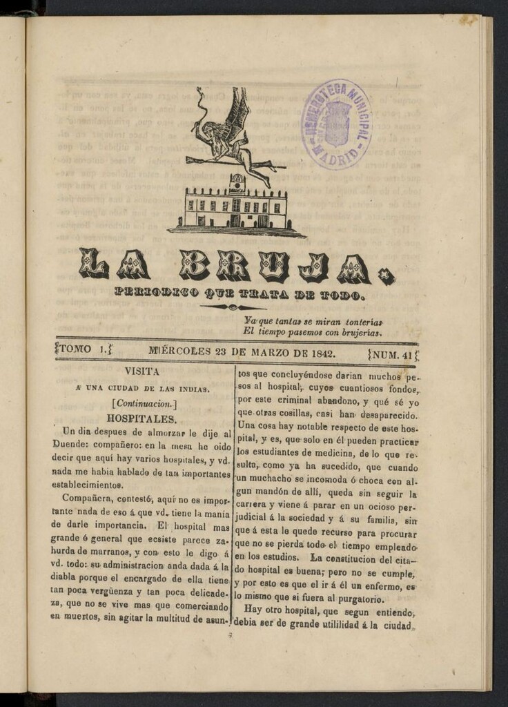 Miniatura de La Bruja: periódico que trata de todo del 23 de marzo de 1842, nº 41