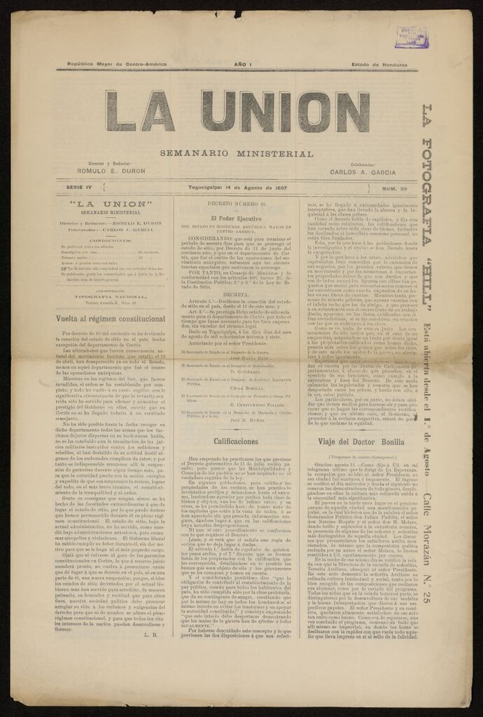 Miniatura de La Unión: Semanario ministerial del 14 de agosto de 1897, nº 39