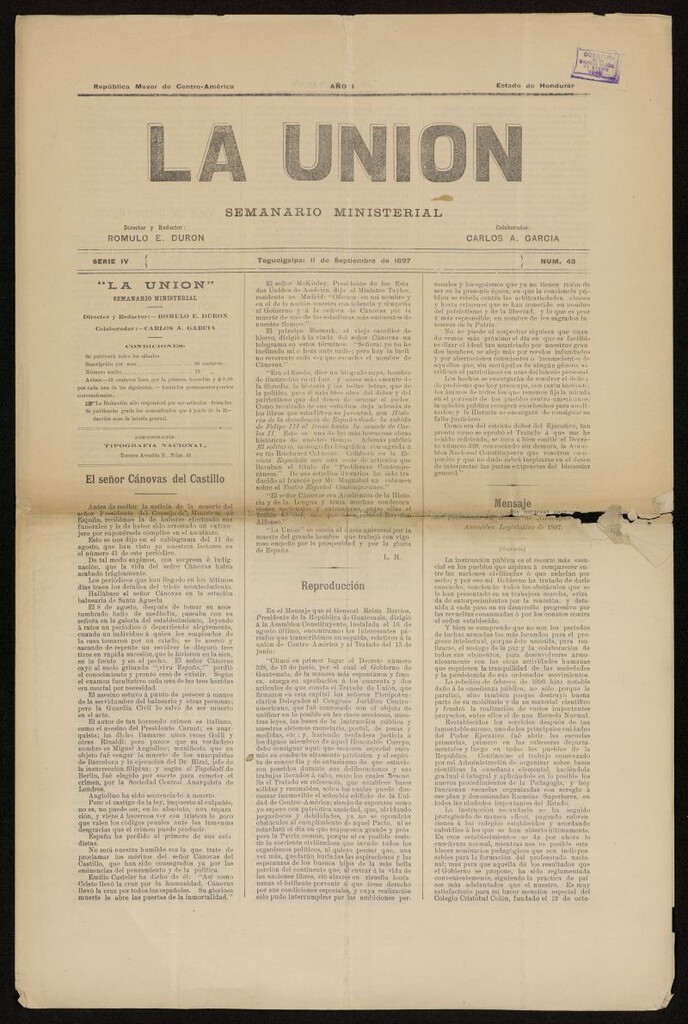 Miniatura de La Unión: Semanario ministerial del 11 de septiembre de 1897, nº 43