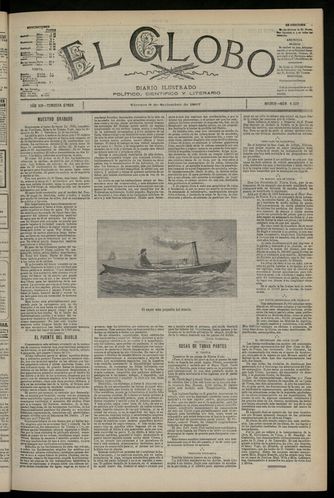 Miniatura de El Globo : diario ilustrado del 2 de septiembre de 1887, nº 4323