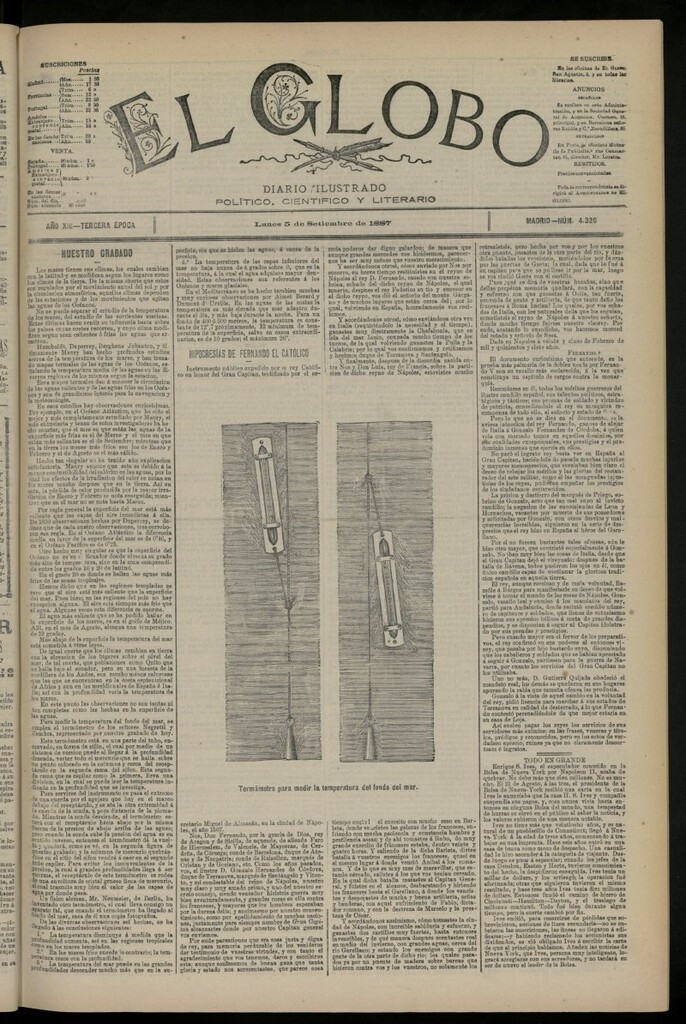 Miniatura de El Globo : diario ilustrado del 5 de septiembre de 1887, nº 4326