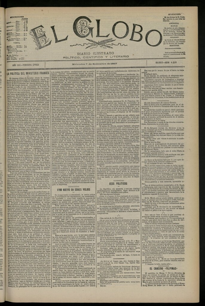Miniatura de El Globo : diario ilustrado del 7 de septiembre de 1887, nº 4328