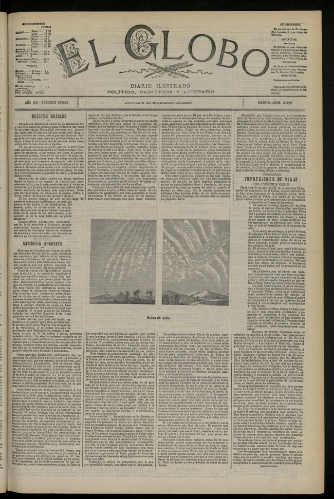 Miniatura de El Globo : diario ilustrado del 8 de septiembre de 1887, nº 4329
