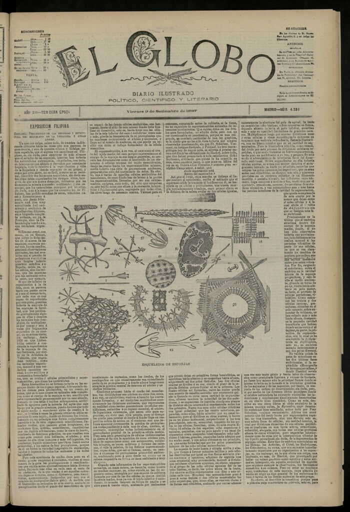 Miniatura de El Globo : diario ilustrado del 9 de septiembre de 1887, nº 4330