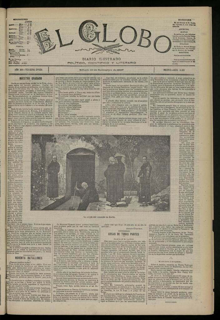 Miniatura de El Globo : diario ilustrado del 10 de septiembre de 1887, nº 4331
