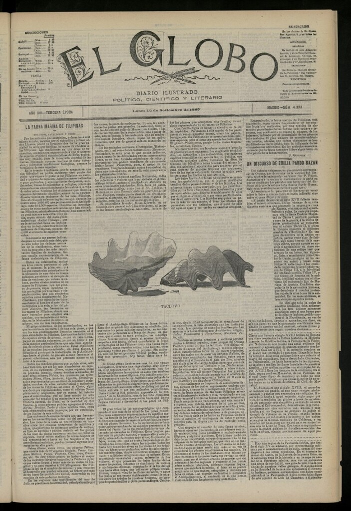 Miniatura de El Globo : diario ilustrado del 12 de septiembre de 1887, nº 4333
