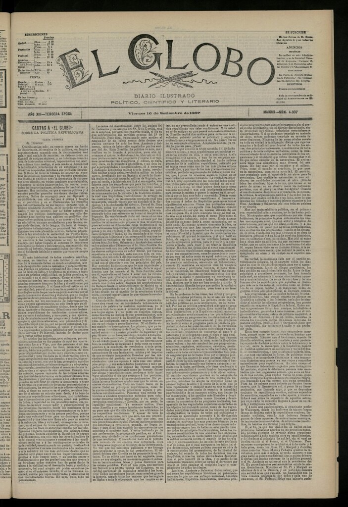 Miniatura de El Globo : diario ilustrado del 16 de septiembre de 1887, nº 4337