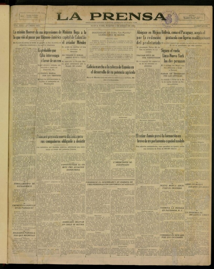 Miniatura de La Prensa: único diario español e hispano americano en Nueva York