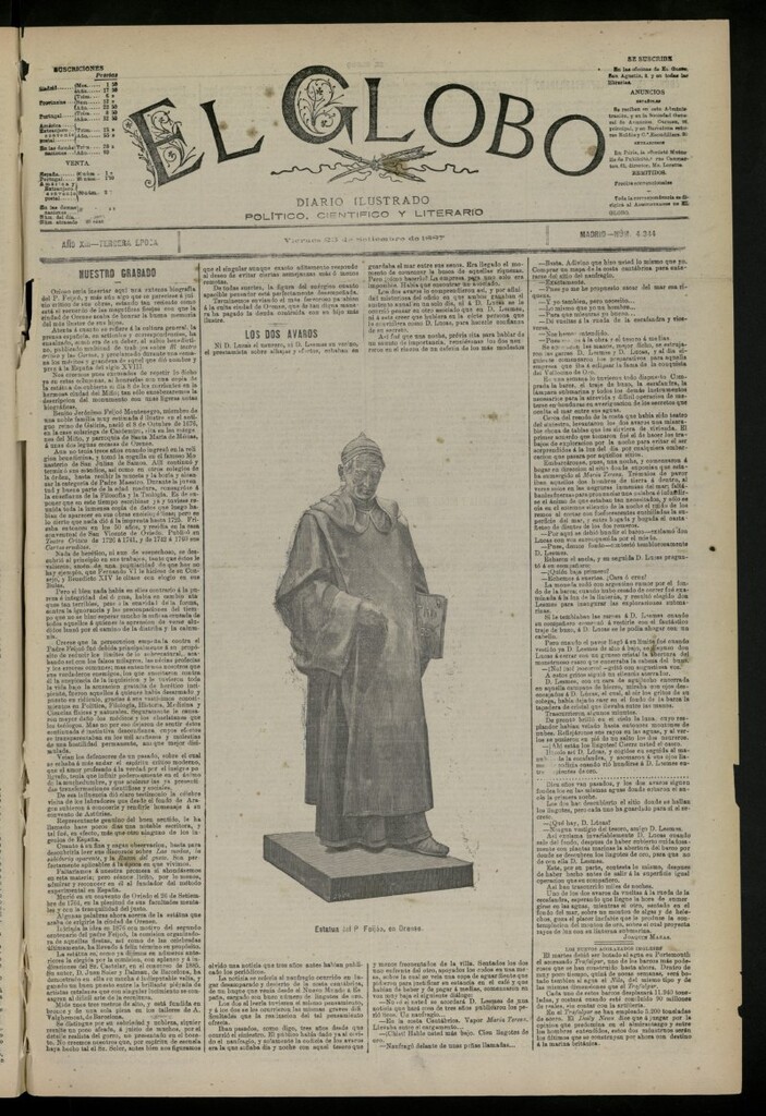 Miniatura de El Globo : diario ilustrado del 23 de septiembre de 1887, nº 4344