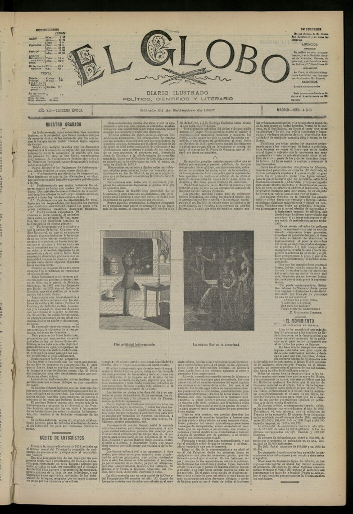 Miniatura de El Globo : diario ilustrado del 24 de septiembre de 1887, nº 4345