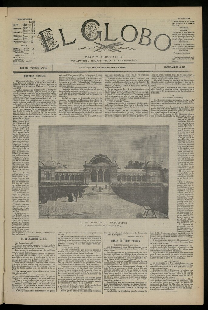 Miniatura de El Globo : diario ilustrado del 25 de septiembre de 1887, nº 4346