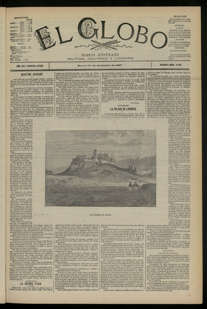 Miniatura de El Globo : diario ilustrado del 27 de septiembre de 1887, nº 4348