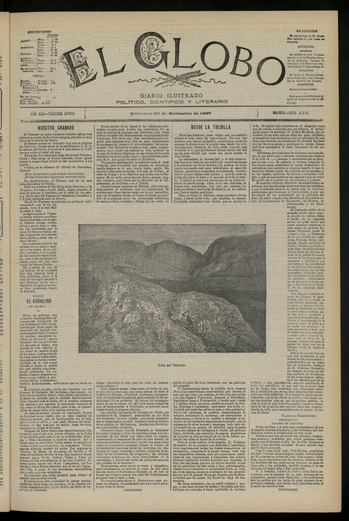 Miniatura de El Globo : diario ilustrado del 28 de septiembre de 1887, nº 4349