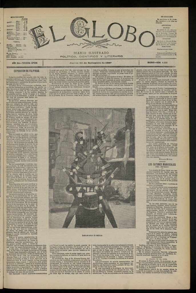 Miniatura de El Globo : diario ilustrado del 29 de septiembre de 1887, nº 4350