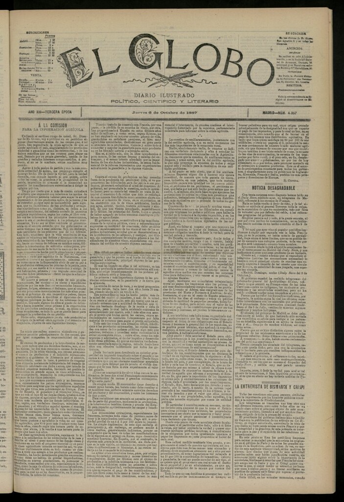 Miniatura de El Globo : diario ilustrado del 6 de octubre de 1887, nº 4357