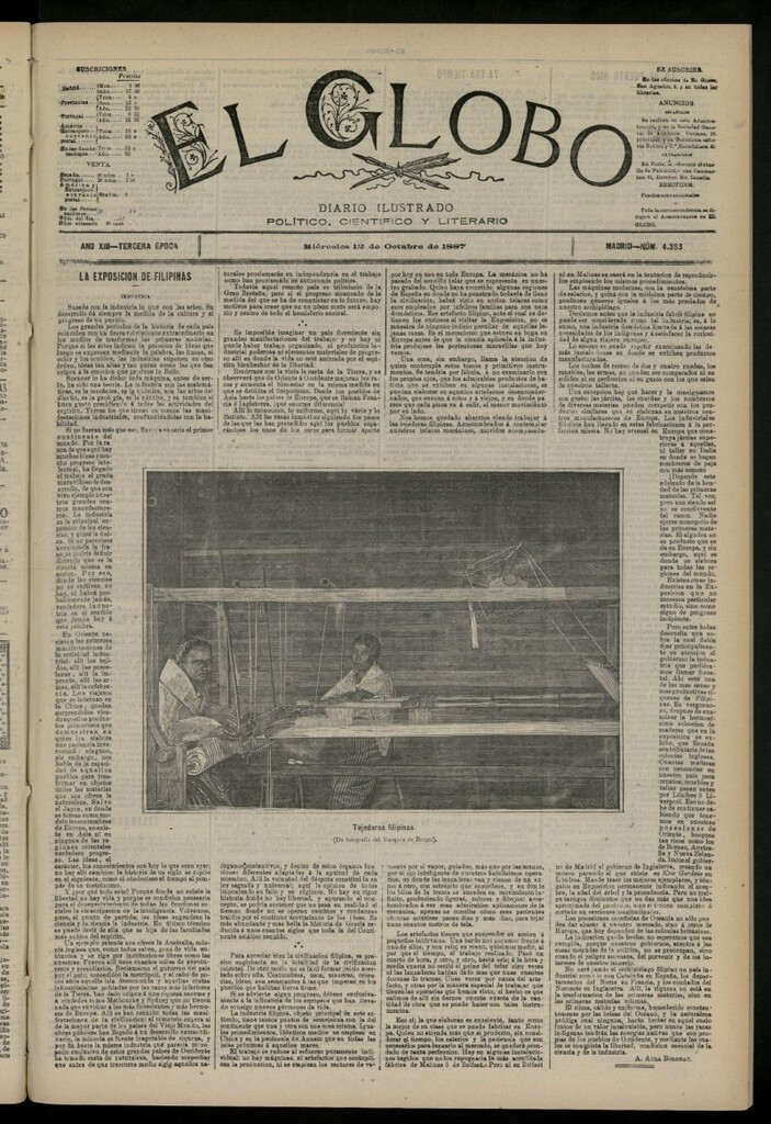 Miniatura de El Globo : diario ilustrado del 12 de octubre de 1887, nº 4363