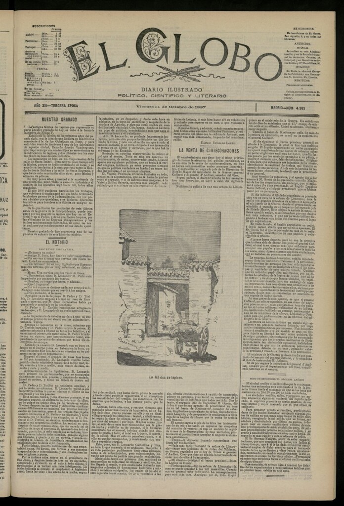 Miniatura de El Globo : diario ilustrado del 14 de octubre de 1887, nº 4365