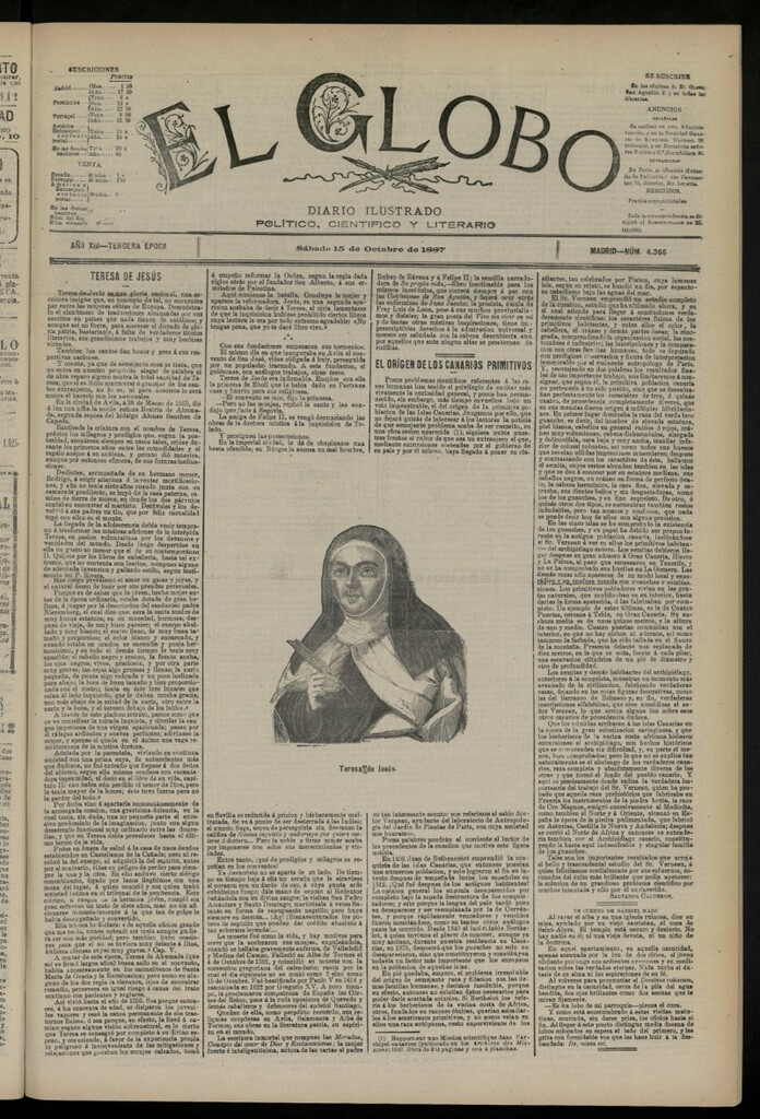Miniatura de El Globo : diario ilustrado del 15 de octubre de 1887, nº 4366